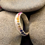 Edge Rainbow Sapphires Hammered Sterling Silver Ring