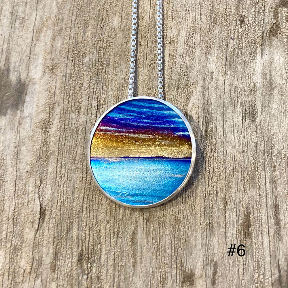 Flame Painted Titanium Beach Sunset Necklaces