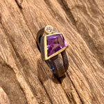 Geometric Amethyst and Diamond Oxidized Sterling Silver Ring