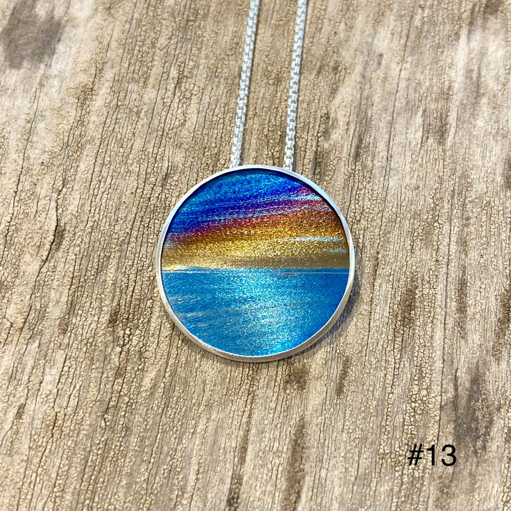 Flame Painted Titanium Beach Sunset Necklaces