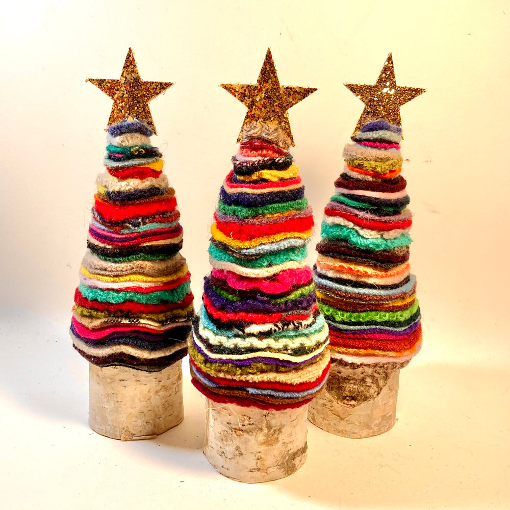 Upcycled Multicolor Wool Christmas Trees