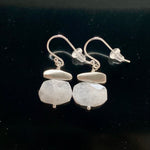 Brushed Sterling Silver Stone and Faceted Stone Earrings