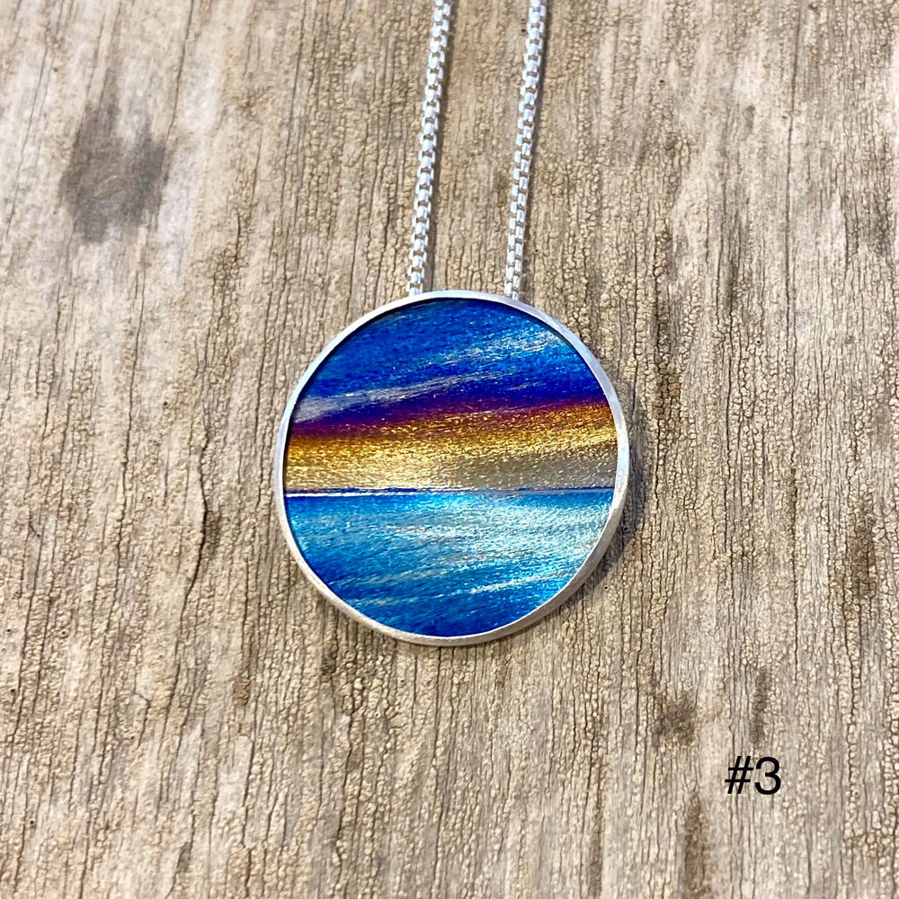 Flame Painted Titanium Beach Sunset Necklaces