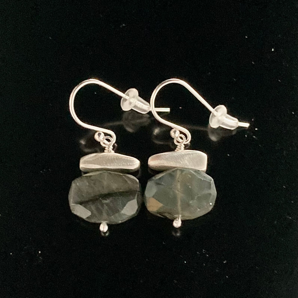 Brushed Sterling Silver Stone and Faceted Stone Earrings