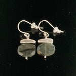Brushed Sterling Silver Stone and Faceted Stone Earrings
