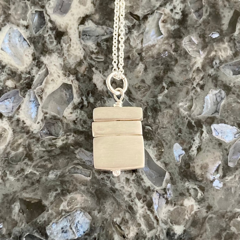 Stacked Brushed Sterling Silver Bars Pendant Necklace