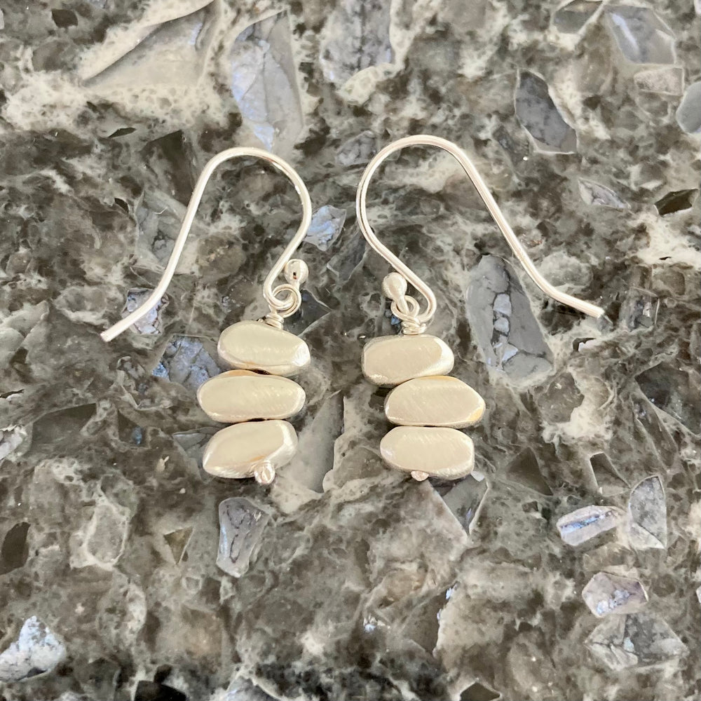 Stacked Brushed Sterling Silver Pebbles Earrings