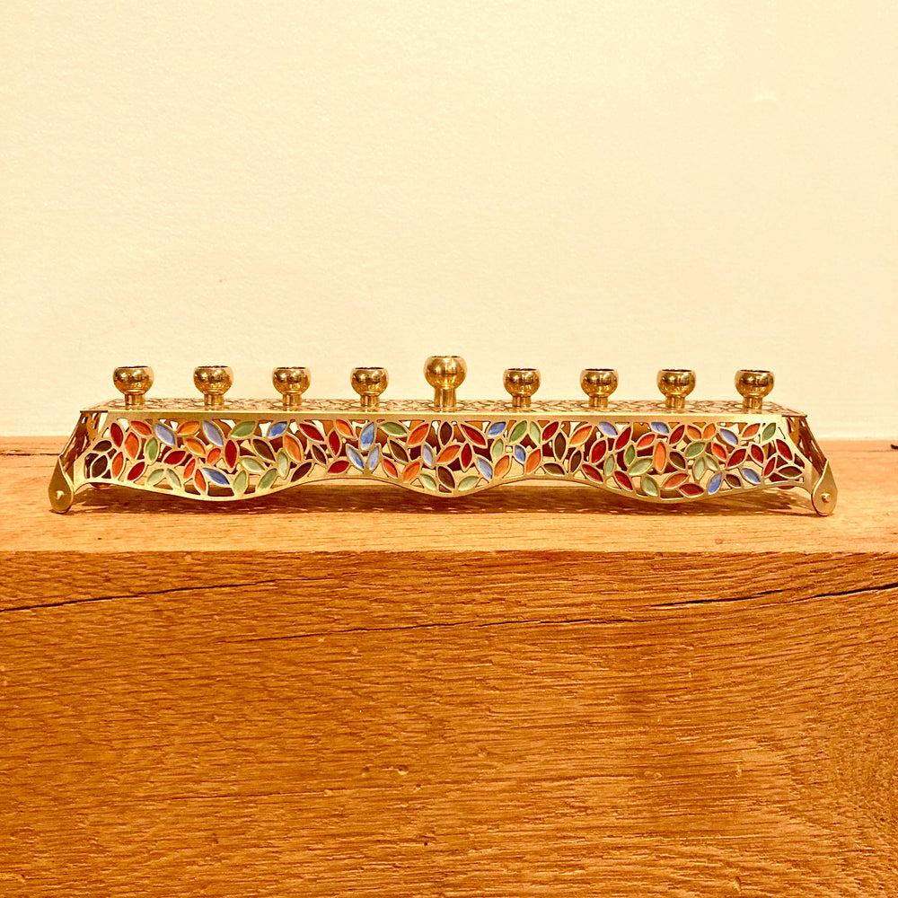 Leaves Brushed Brass Menorahs