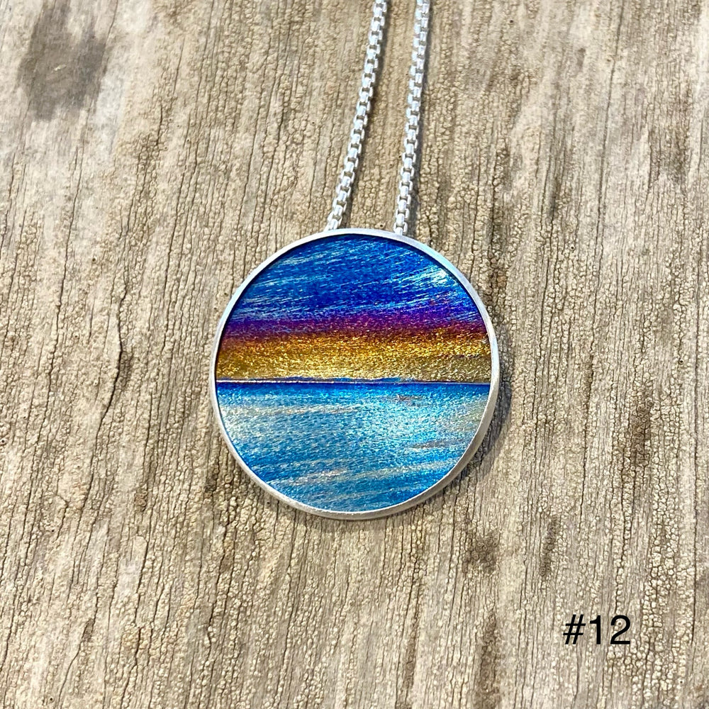 Flame Painted Titanium Beach Sunset Necklaces