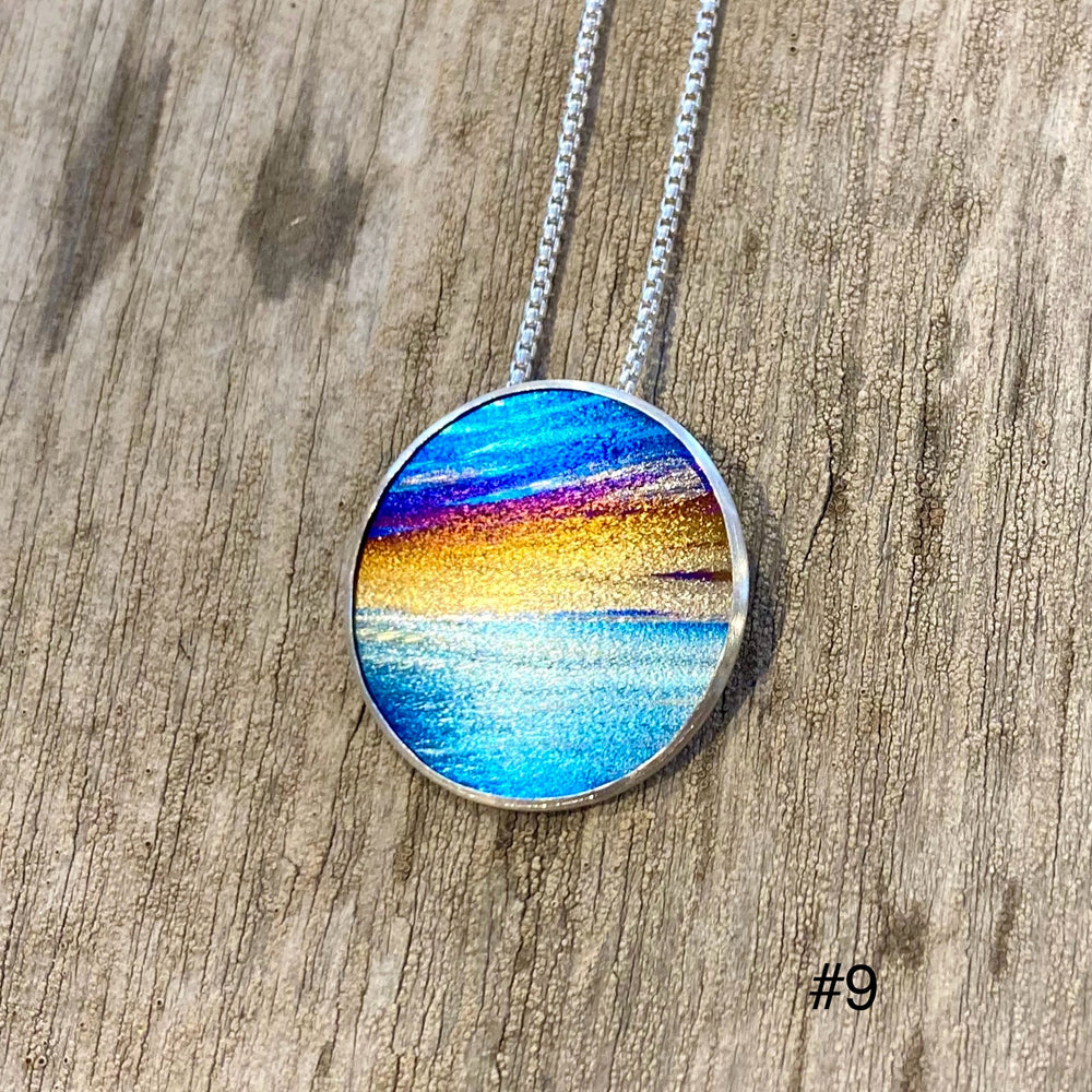 Flame Painted Titanium Beach Sunset Necklaces