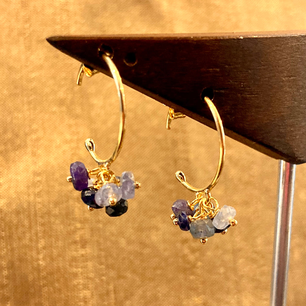 Sapphire Cluster 18K Gold Hoop Earrings