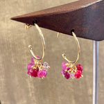 Ruby Cluster 18K Gold Hoop Earrings