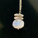 Brushed Sterling Silver Stone and Faceted Stone Pendant Necklace