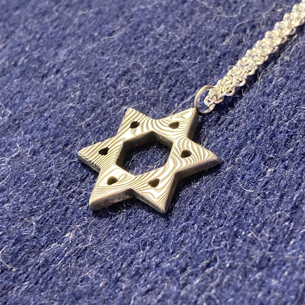 Damascus Steel Star of David Necklace