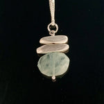 Brushed Sterling Silver Stone and Faceted Stone Pendant Necklace