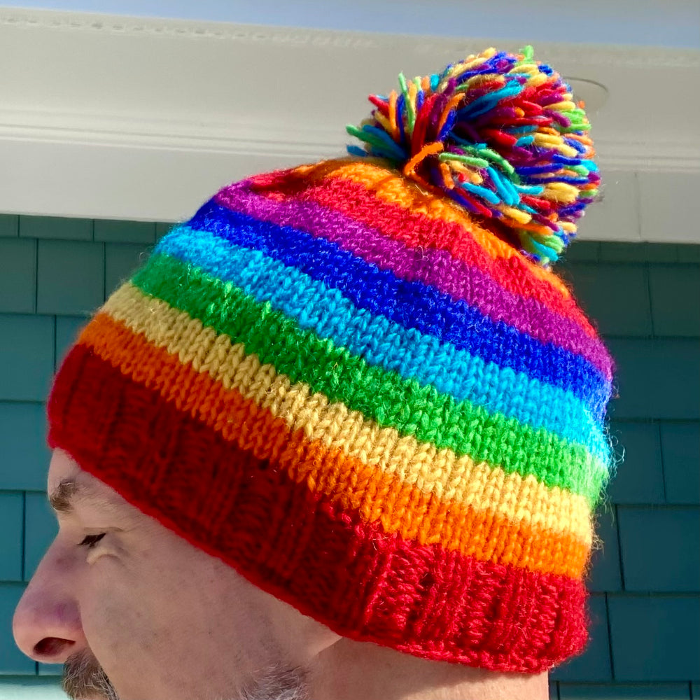 Fair Trade Wool Knit Striped Rainbow Hat