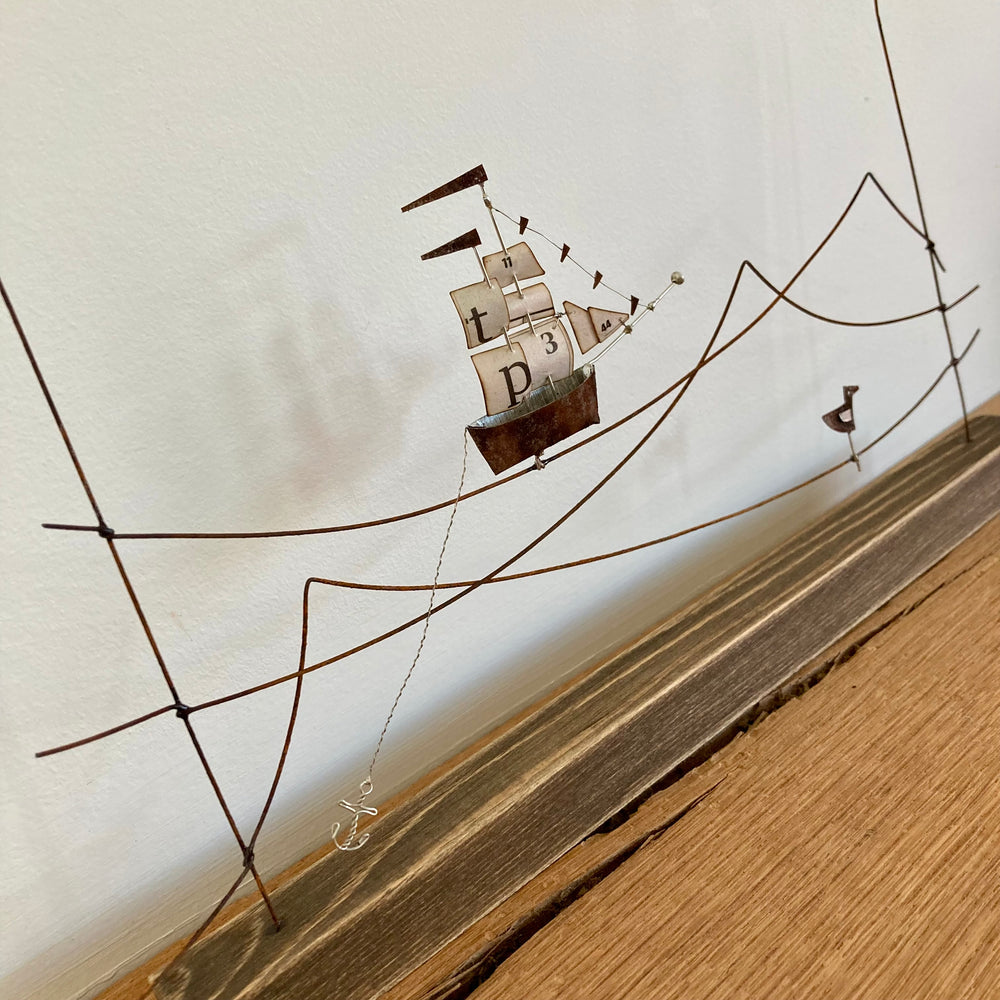 "Tea Clipper" Reclaimed Materials Mantel Art