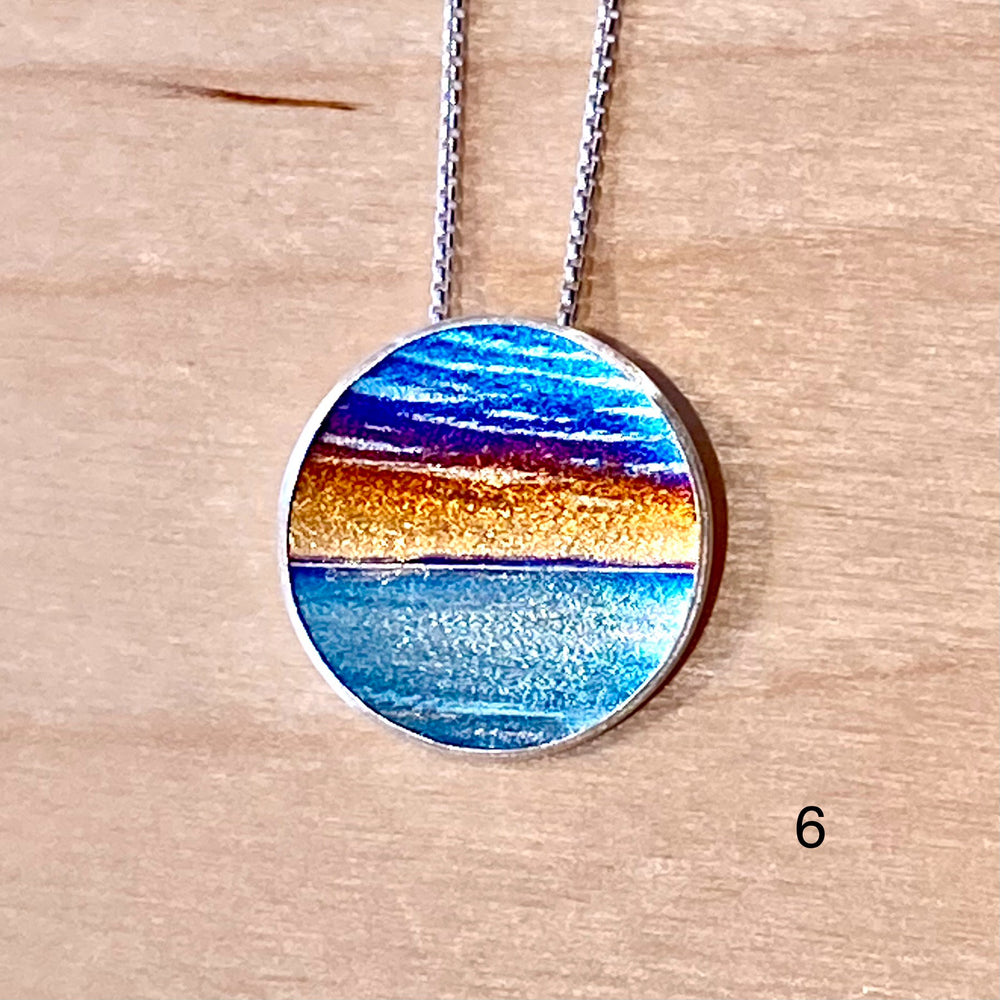 Flame Painted Titanium Beach Sunset Necklaces