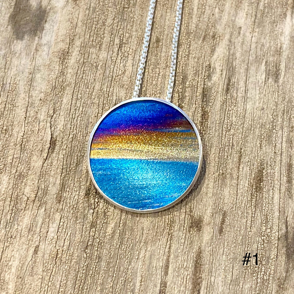 Flame Painted Titanium Beach Sunset Necklaces