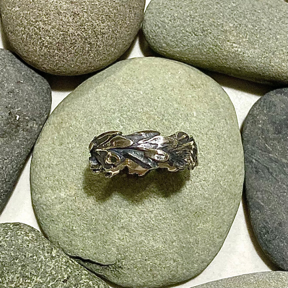 Oxidized Sterling Silver Cedar Branch Rings