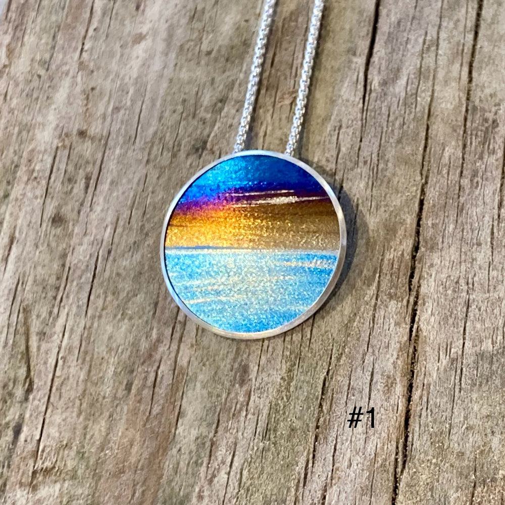Flame Painted Titanium Beach Sunset Necklaces