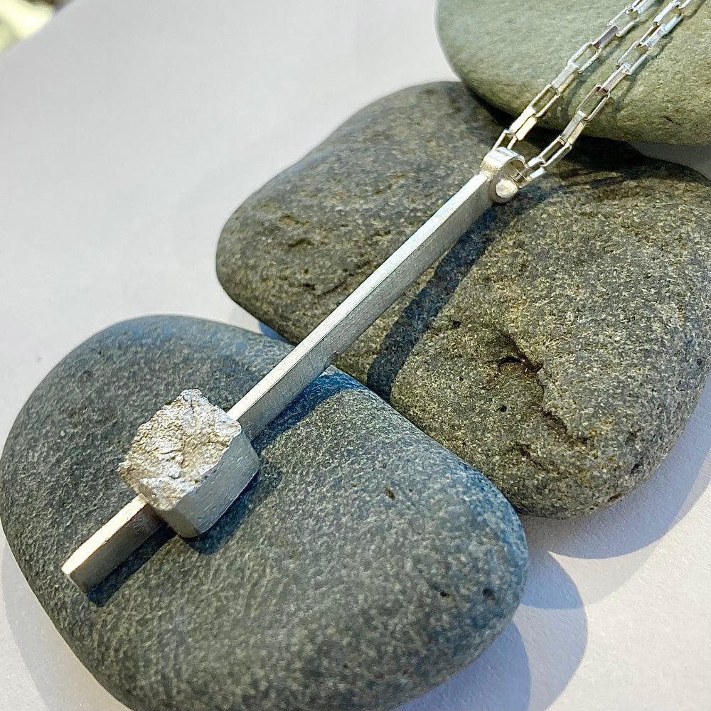 Broken Sterling Silver Stick Pendant Necklace