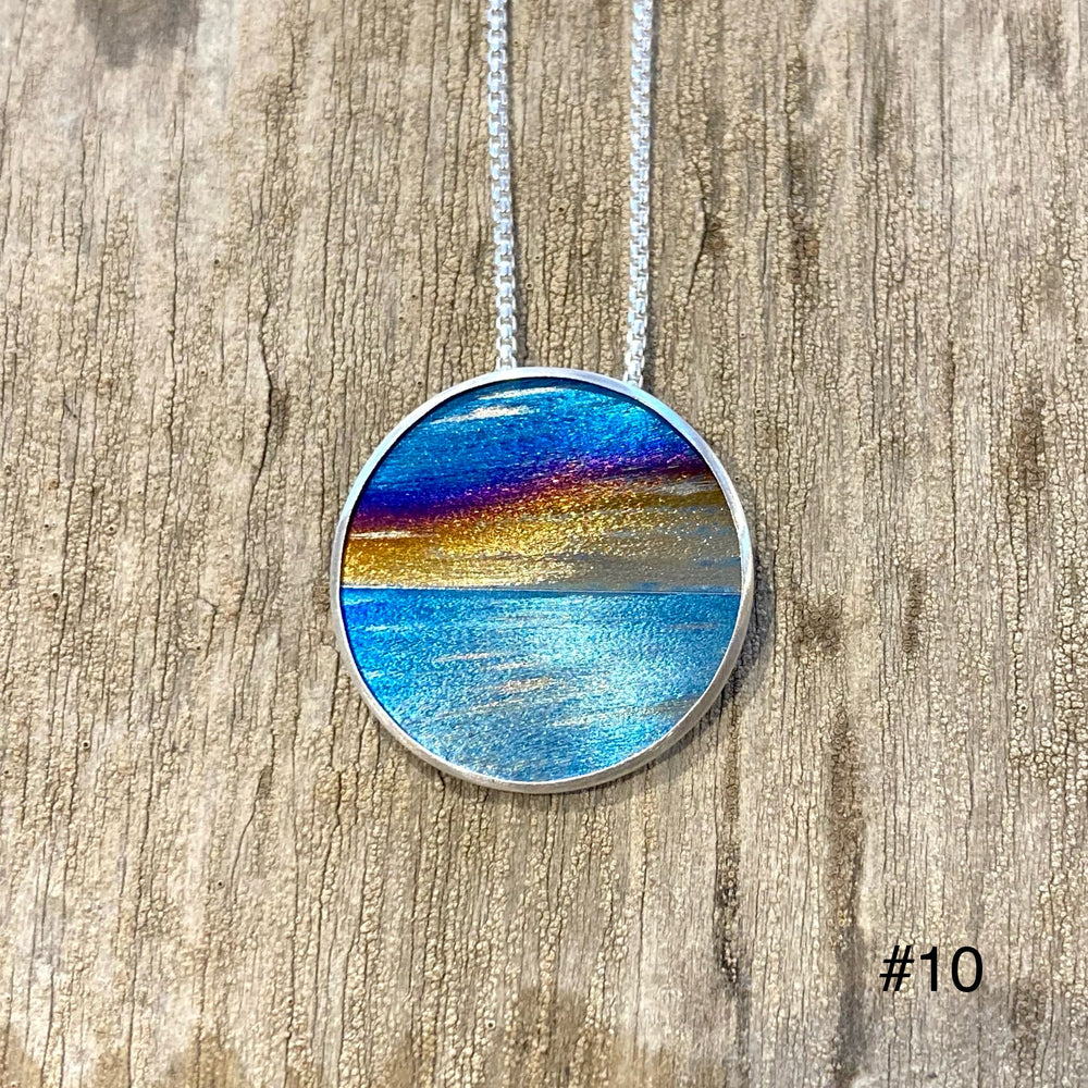 Flame Painted Titanium Beach Sunset Necklaces