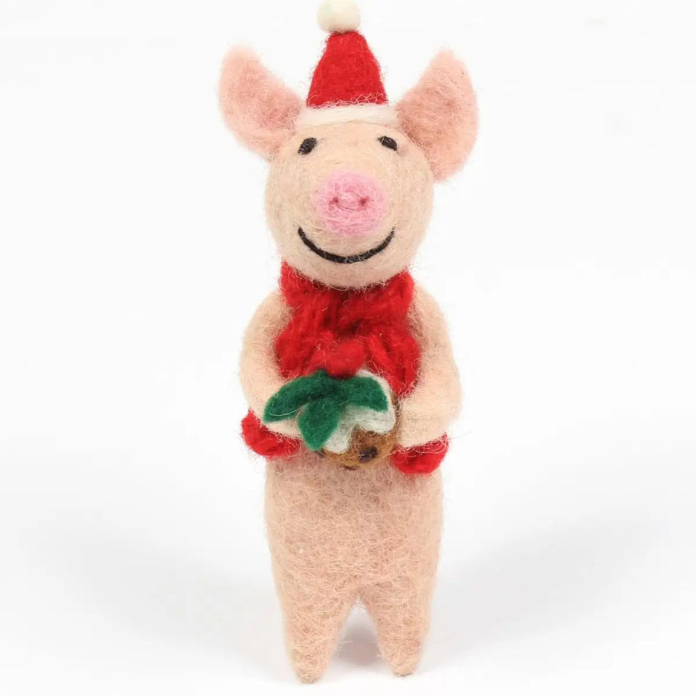 Fair Trade Wool Felt Piglet with Gift Ornament