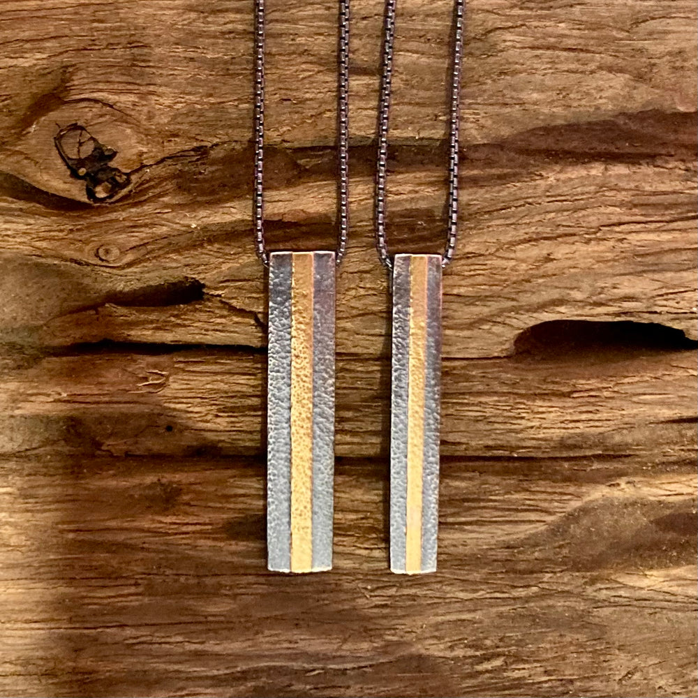 18K Gold and Oxidized Sterling Silver Bar Necklaces