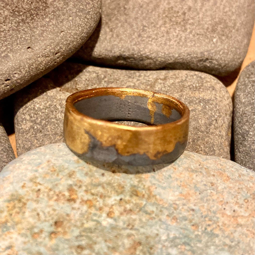 Amalgam Gold and Oxidized Sterling Silver Hammered Band Ring