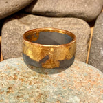 Amalgam Gold and Oxidized Sterling Silver Hammered Wide Band Ring