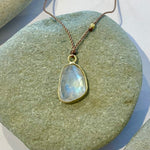 One of a Kind 18K Gold Framed Moonstone on Cord Necklace