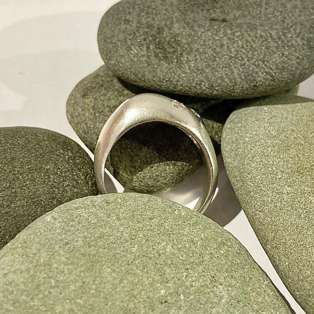 Sterling Silver Pebble Ring with Three Diamonds