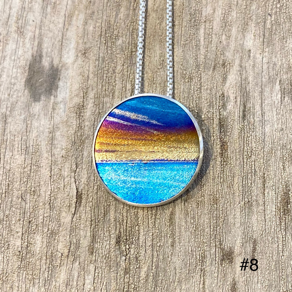 Flame Painted Titanium Beach Sunset Necklaces