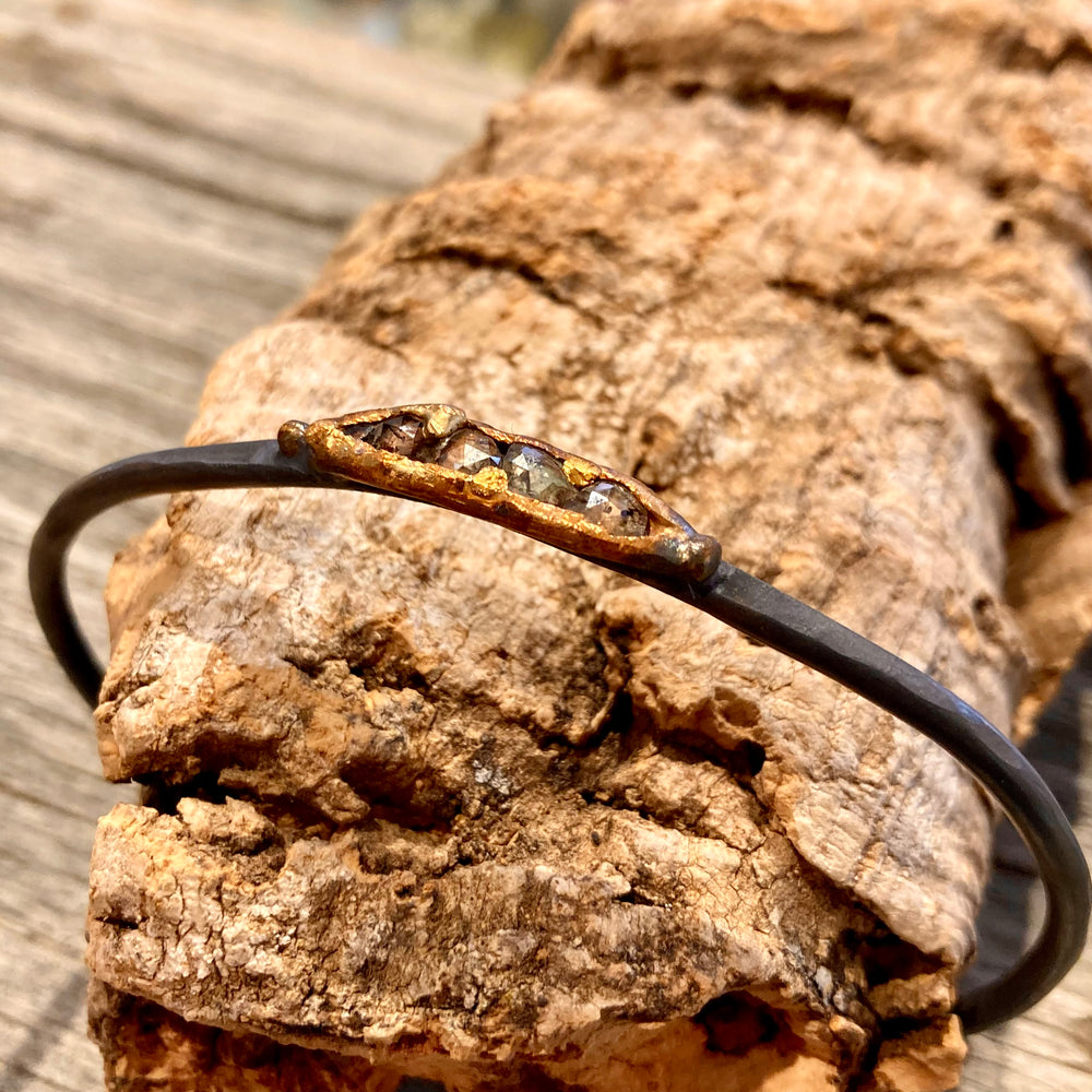 Amalgam Gold and Oxidized Sterling Silver Rose Cut Diamond Cuff