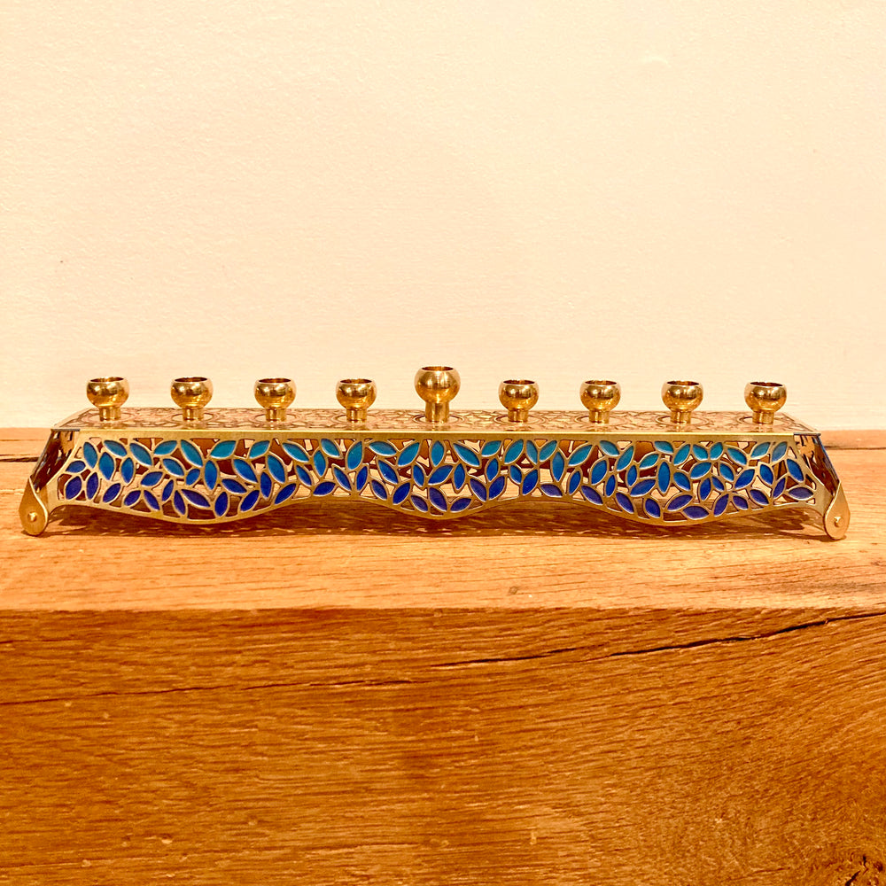 Leaves Brushed Brass Menorahs