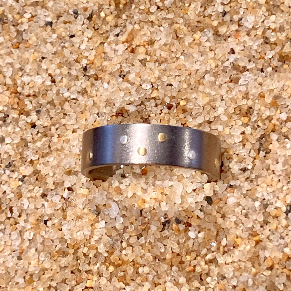 Titanium, Sterling Silver and 18K Gold Rivets Ring