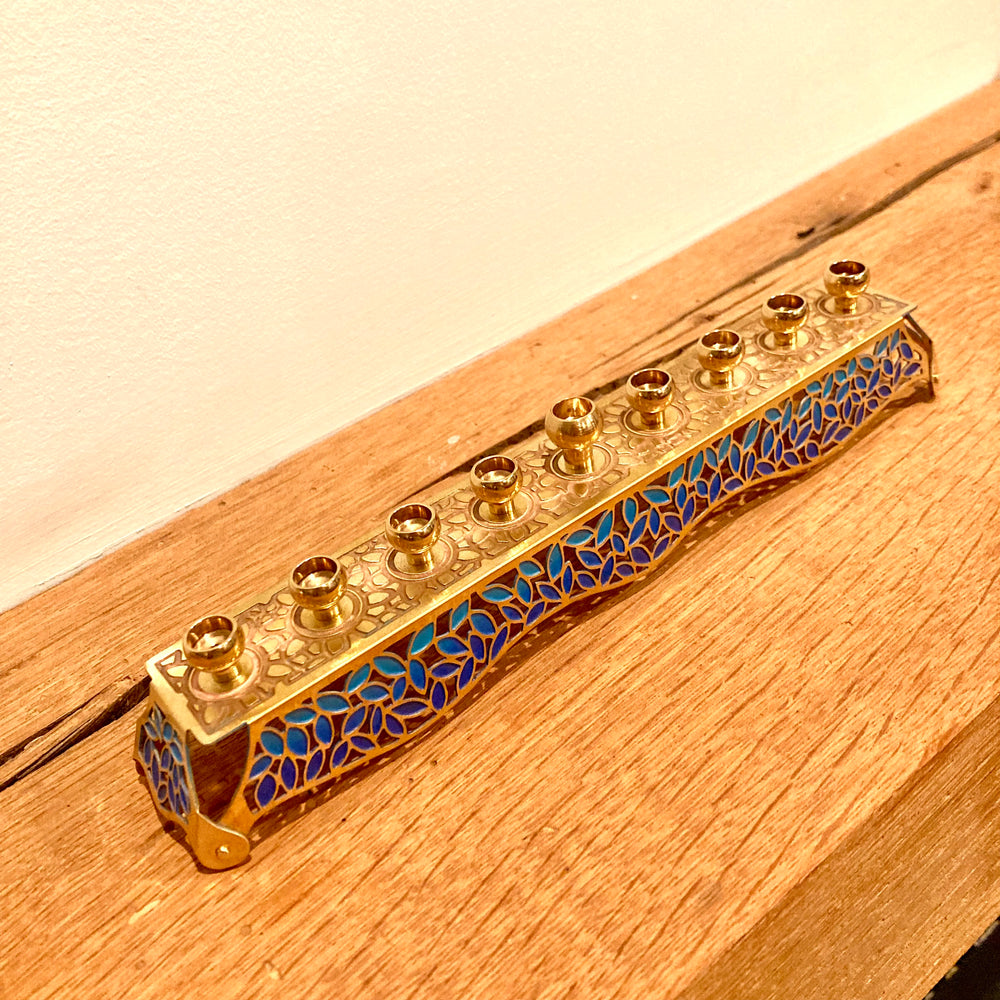 Leaves Brushed Brass Menorahs