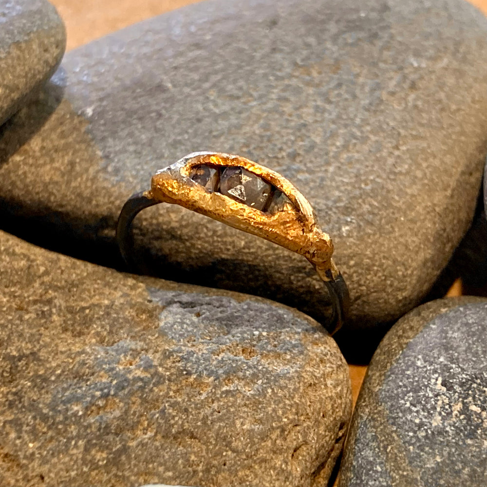 Amalgam Gold and Oxidized Sterling Silver Small Channel Diamond Ring