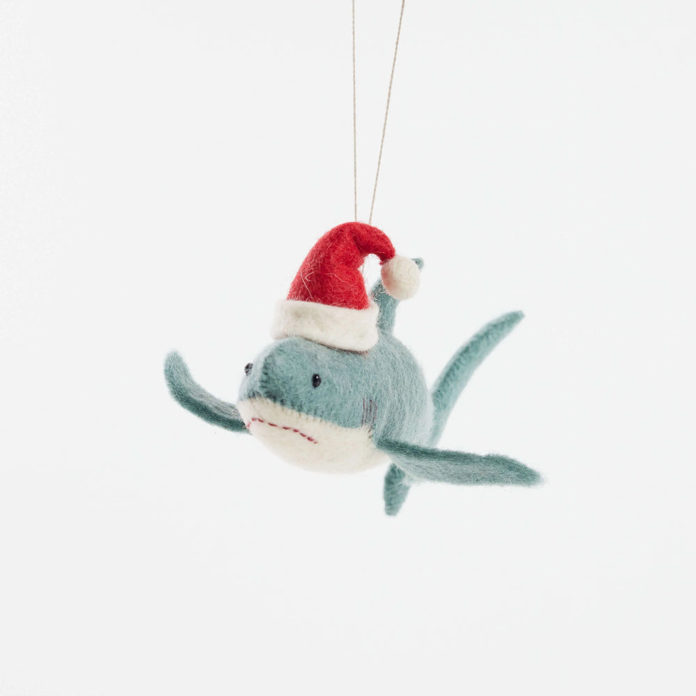 Fair Trade Wool Felt Santa Shark Ornament