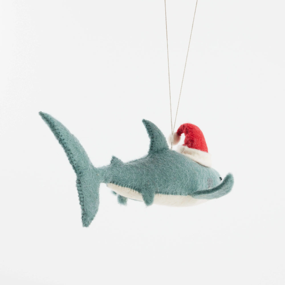 Fair Trade Wool Felt Santa Shark Ornament