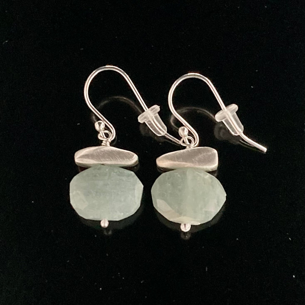 Brushed Sterling Silver Stone and Faceted Stone Earrings