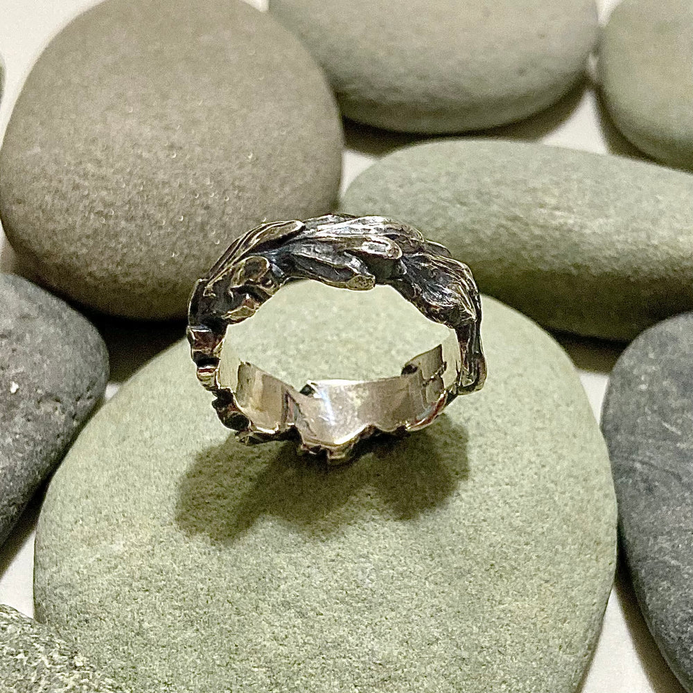 Oxidized Sterling Silver Cedar Branch Rings
