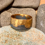 Amalgam Gold and Oxidized Sterling Silver Hammered Wide Band Ring