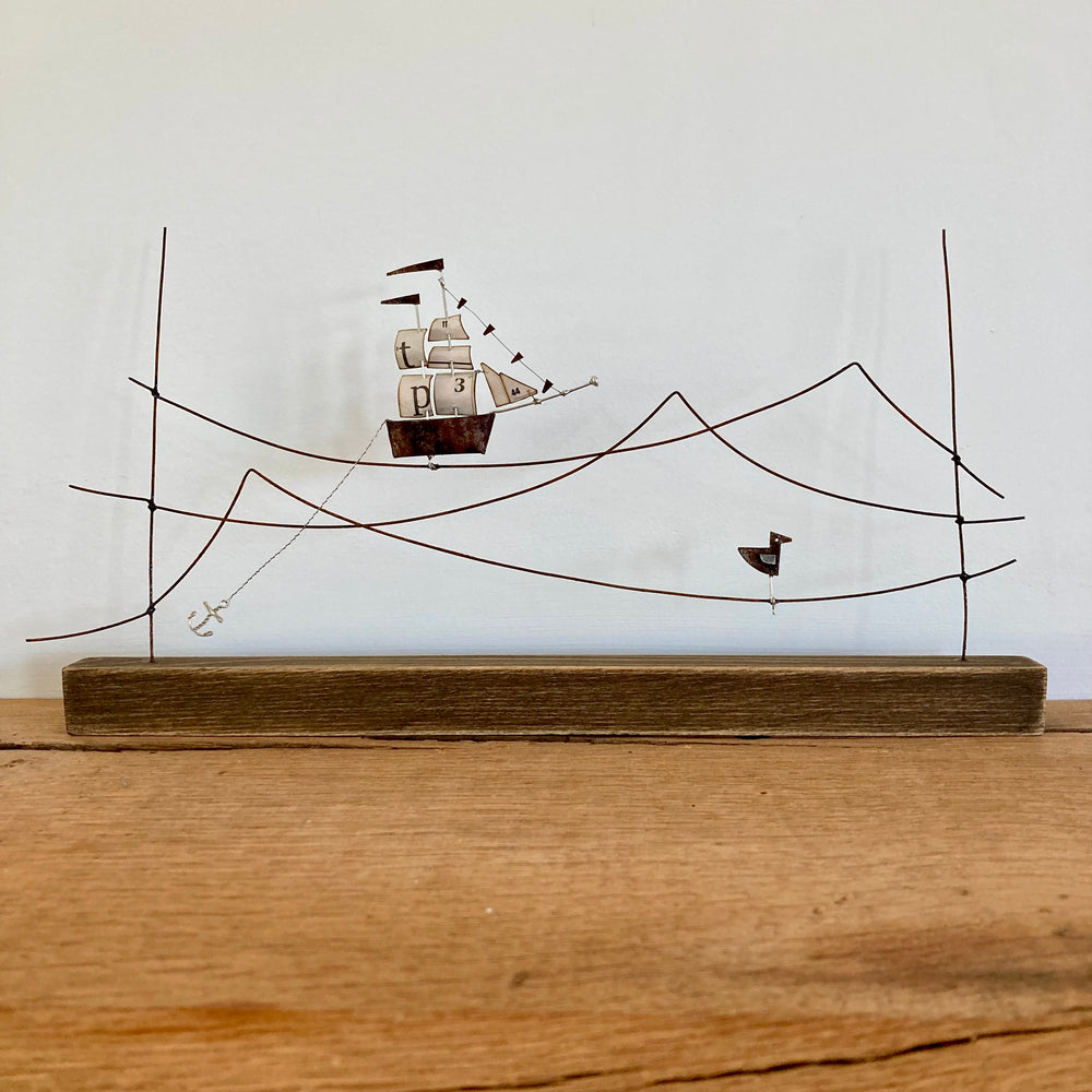 "Tea Clipper" Reclaimed Materials Mantel Art