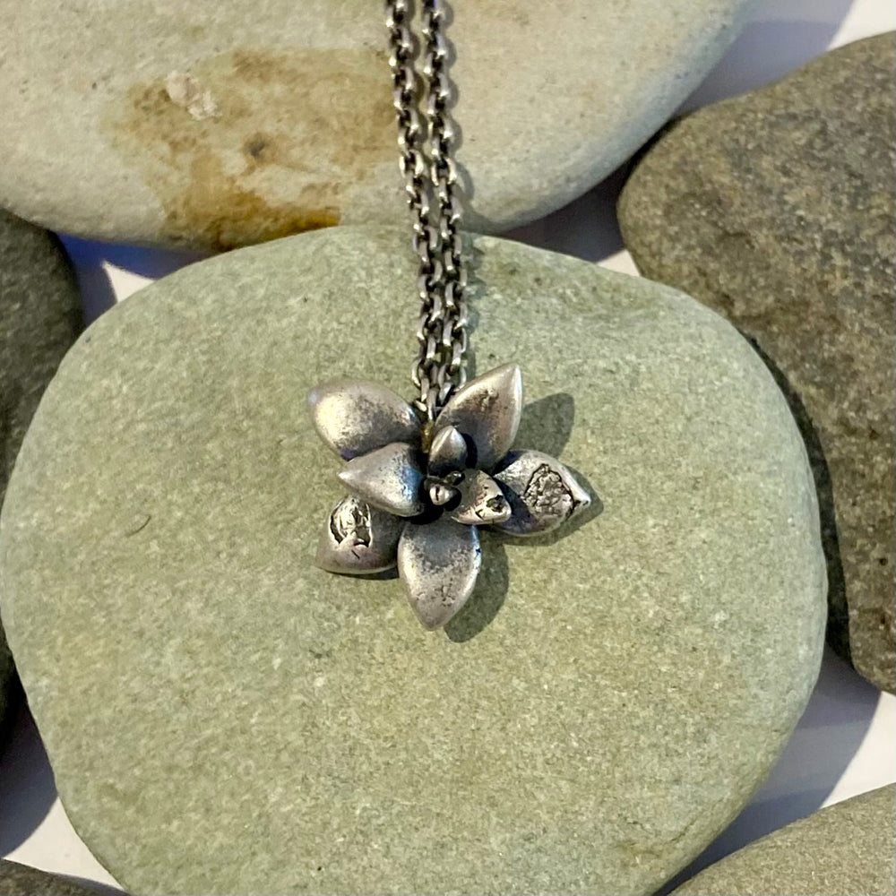 Sterling Silver Succulent Flower Necklace