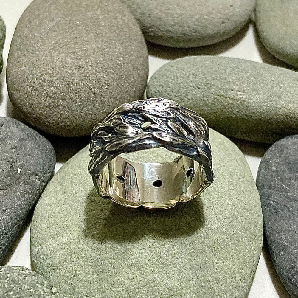 Oxidized Sterling Silver Cedar Branch Rings