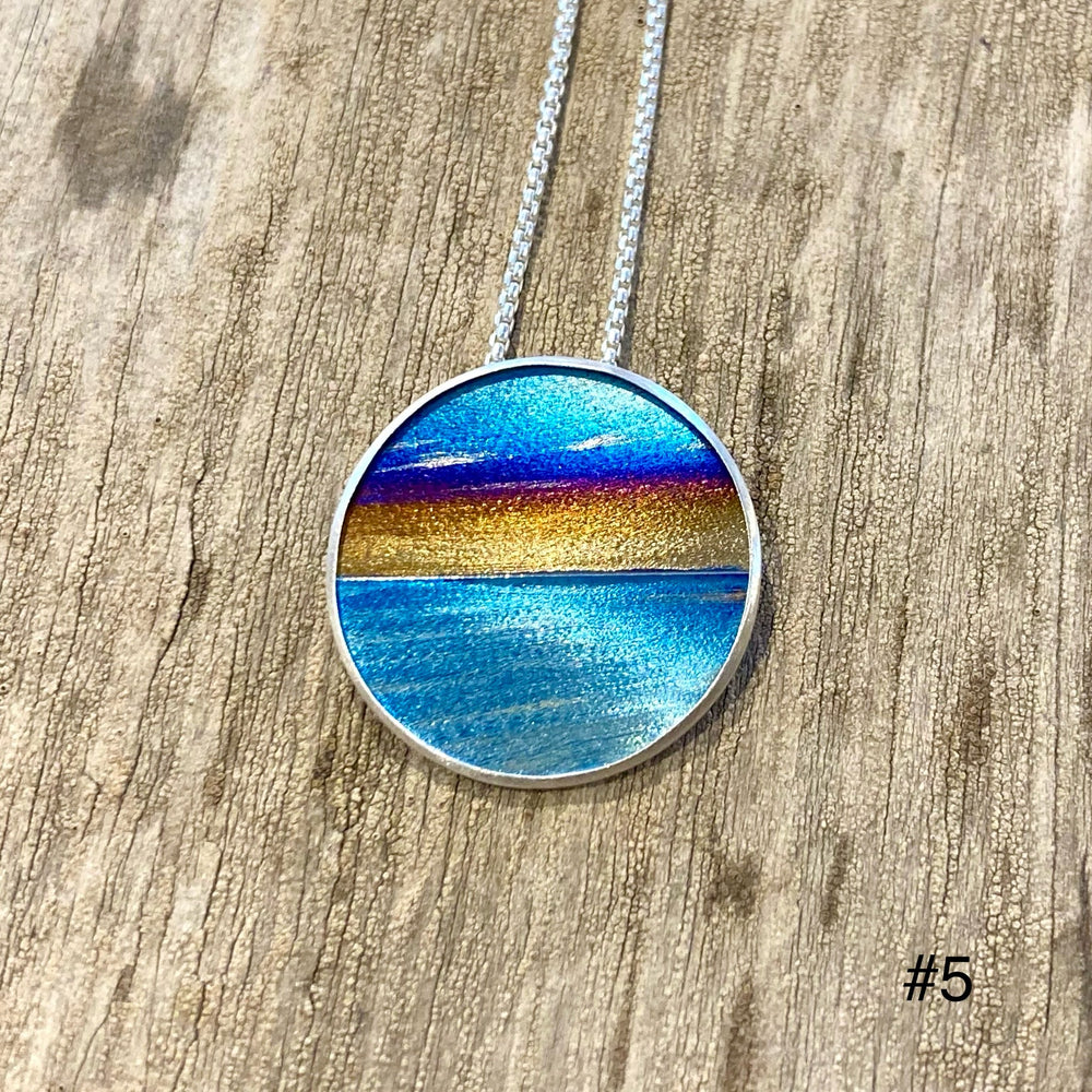 Flame Painted Titanium Beach Sunset Necklaces