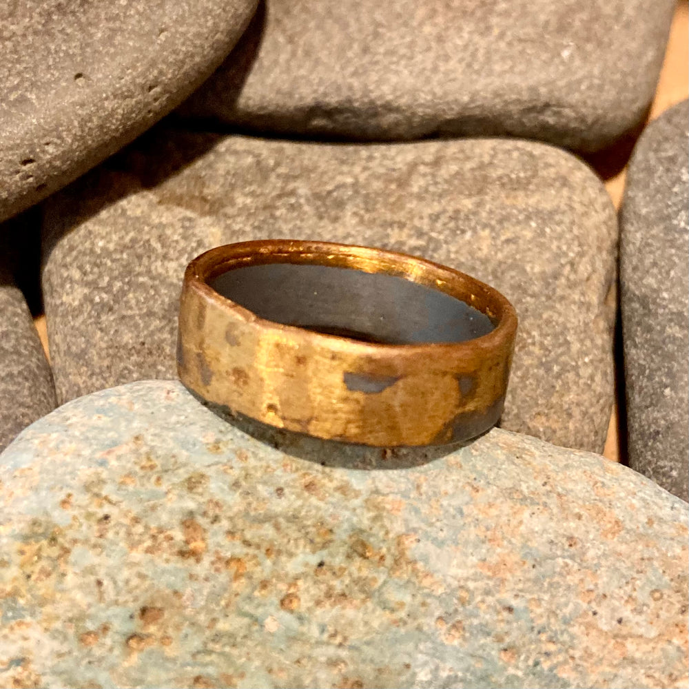 Amalgam Gold and Oxidized Sterling Silver Hammered Band Ring