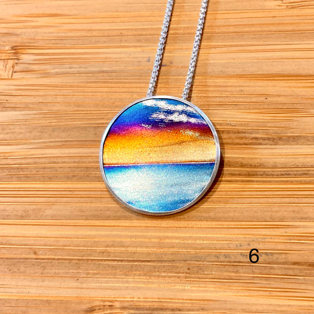 Flame Painted Titanium Beach Sunset Necklaces